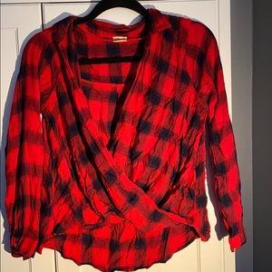 Hollister, red and blue flannel, criss cross front